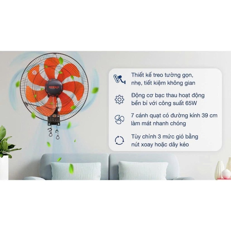 TC 1622 - QUẠT TREO TƯỜNG SENKO 2 DÂY - CÔNG SUẤT 65W - 7 CÁNH - BẢO HÀNH 24 THÁNG