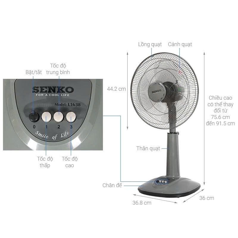 Quạt lỡ ống nhựa Senko L1638 công suất 47W điều chỉnh cao thấp - Hàng chính hãng