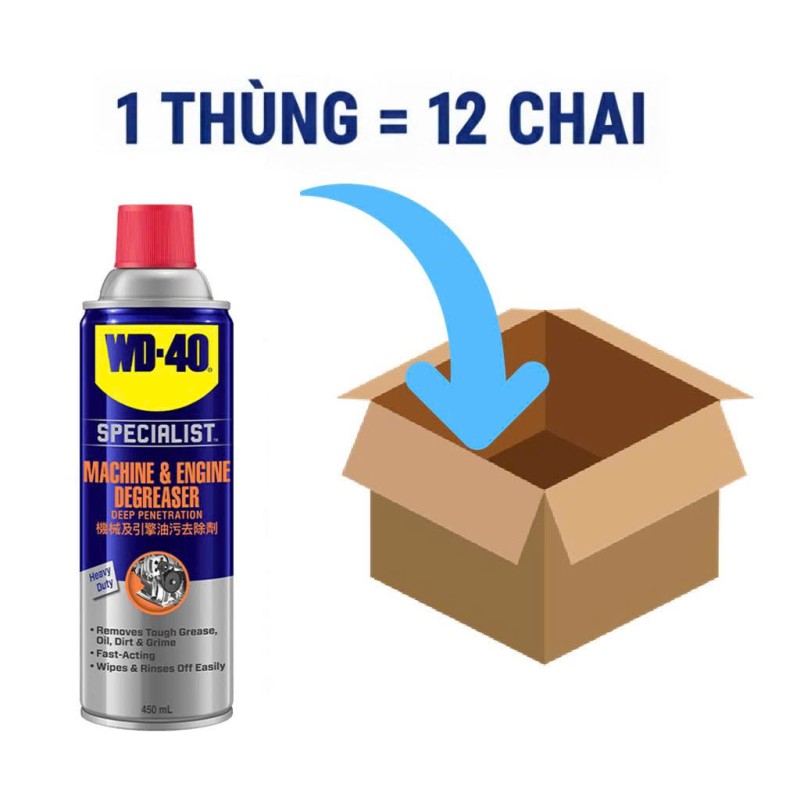 Thùng 12 Chai Xịt Lốc Máy Hạng Nặng 450 ml WD 40 Machine & Engine Degreaser