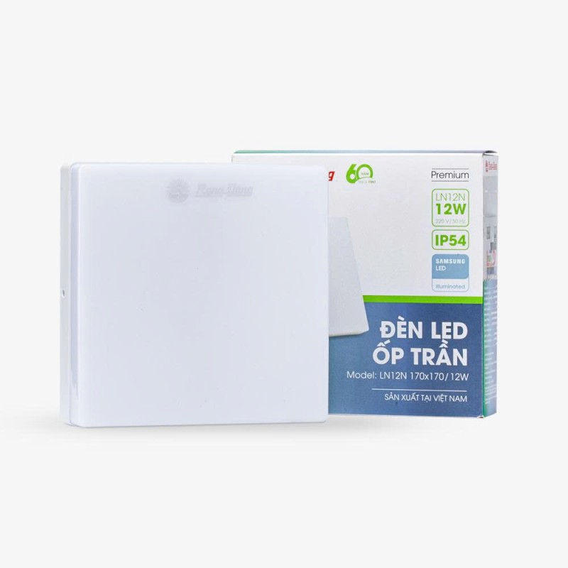 Đèn LED ốp trần vuông LN12N đế nhựa 170x170/12W