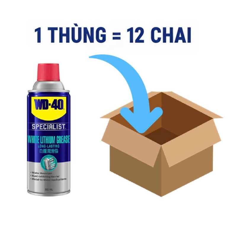 Thùng 12 Chai Xịt Dầu Nhờn Cho Máy Hạng Nặng 360 ml WD 40 White Lithium