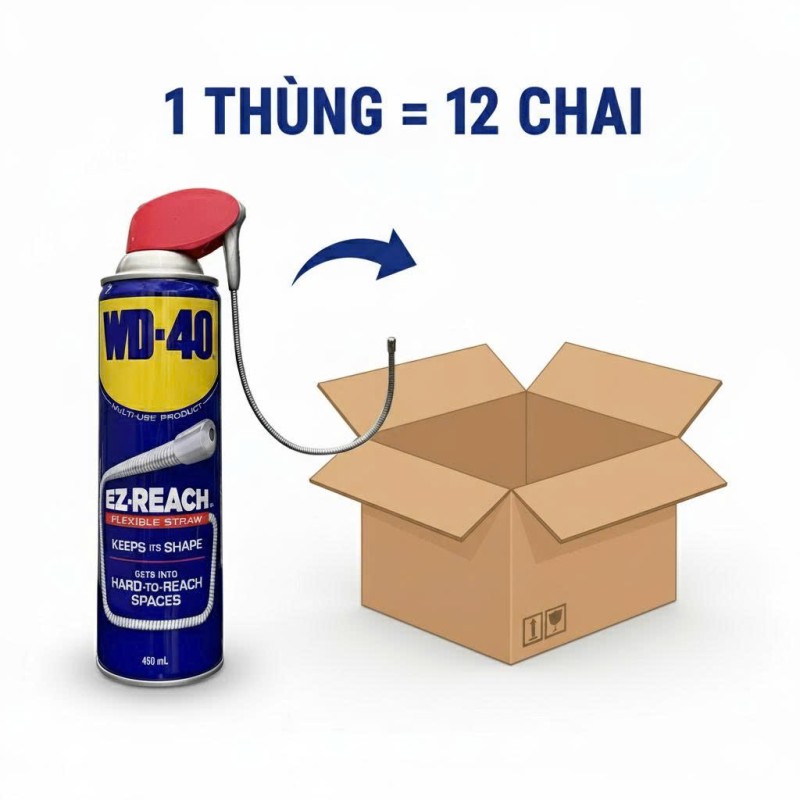 Thùng 12 Chai Xịt Đa Năng (Vòi Linh Hoạt 360 Độ) Bôi Trơn Chống Rỉ Sét 450 ml WD 40